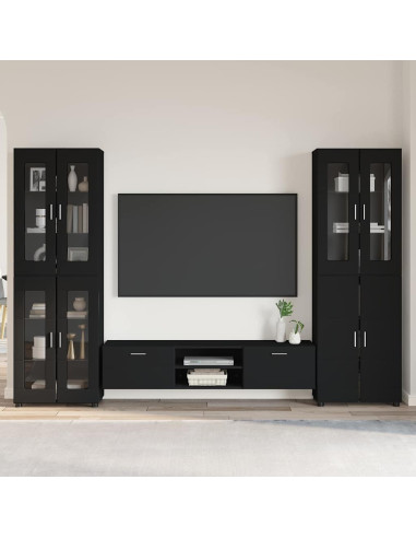 Set mobile TV con cassetto con porta Nero Legno multistrato