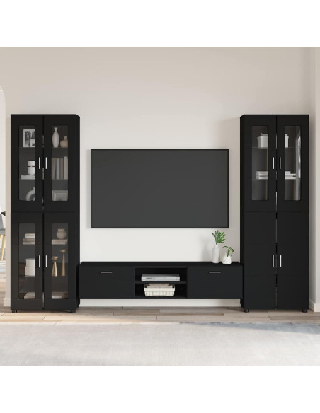 Set mobile TV con cassetto con porta Nero Legno multistrato