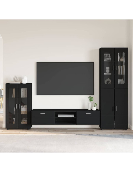 Set mobile TV con cassetto con porta Nero Legno multistrato