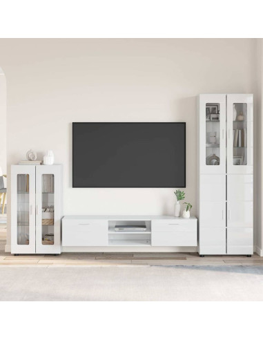 Set mobile TV con cassetto Bianco Lucido Legno multistrato