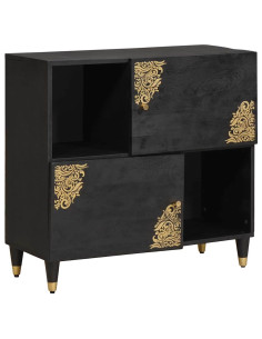 Credenza con porta Nero 80 x 33 x 75 cm Legno di mango massello
