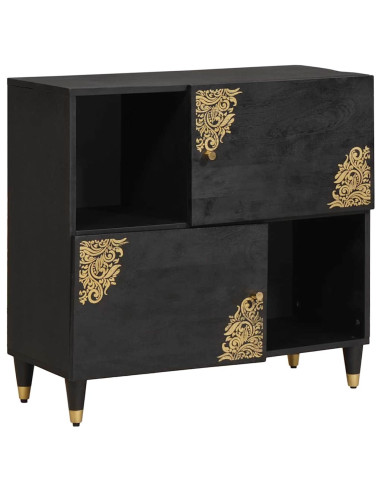 Credenza con porta Nero 80 x 33 x 75 cm Legno di mango massello