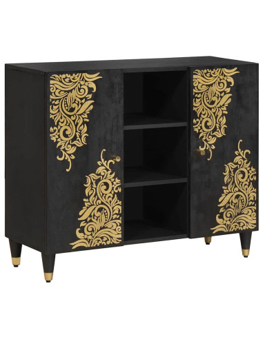 Credenza con porta Nero 90 x 33 x 75 cm Legno di mango massello