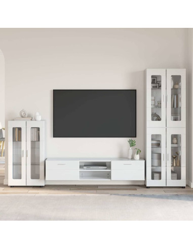 Set mobile TV con cassetto Bianco Lucido Legno multistrato