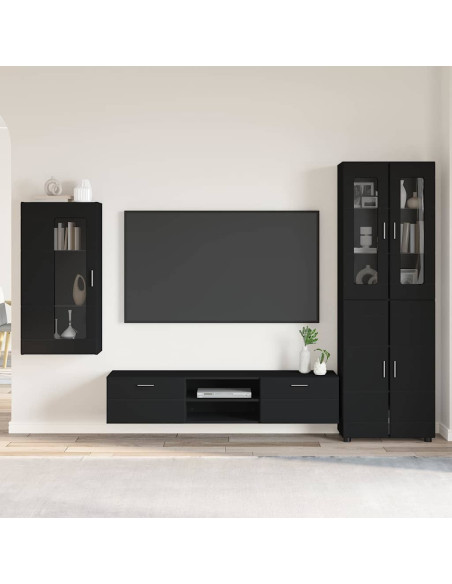 Set mobile TV con cassetto con porta Nero Legno multistrato