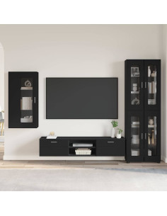 Set mobile TV con cassetto con porta Nero Legno multistrato