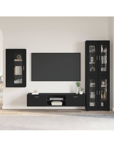 Set mobile TV con cassetto con porta Nero Legno multistrato