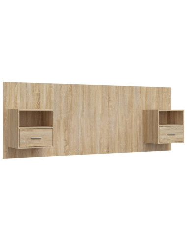 Testiera Letto con Comodini in Legno Multistrato Rovere Sonoma