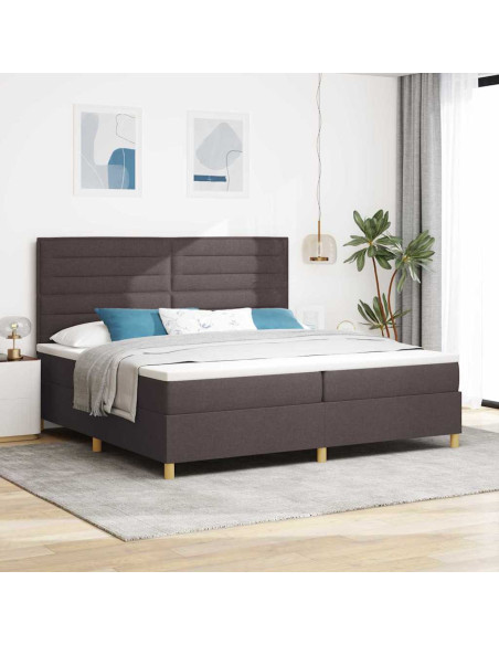 Letto a Sorgente LED Marrone Scuro 200 x 200 cm Tessuto