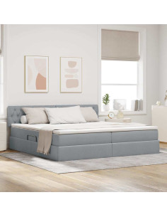 Letto con contenitore e LED Grigio chiaro 200 x 200 cm Tessuto