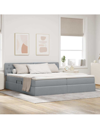 Letto con contenitore e LED Grigio chiaro 200 x 200 cm Tessuto