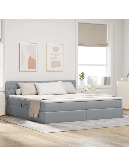 Letto con contenitore e LED Grigio chiaro 200 x 200 cm Tessuto