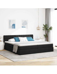 Letto con contenitore e LED con led Nero 200 x 200 cm Tessuto