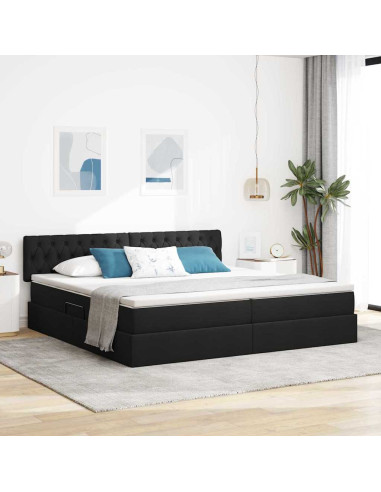 Letto con contenitore e LED con led Nero 200 x 200 cm Tessuto