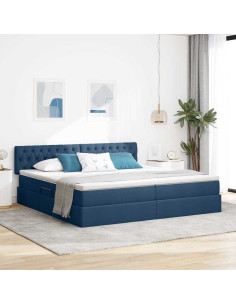 Letto con contenitore e LED con led Blu 200 x 200 cm Tessuto