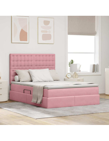 Letto con contenitore e materasso Rosa 140 x 190 cm Velluto