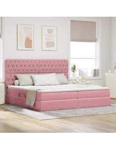 Letto con contenitore e materasso Rosa 200 x 200 cm Velluto