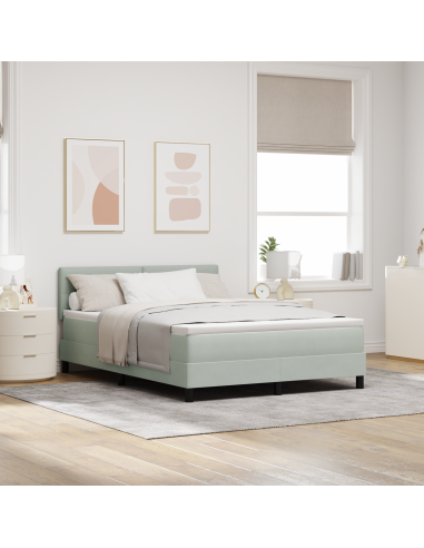 Letto a Sorgente LED con led Grigio chiaro 160 x 200 cm Velluto