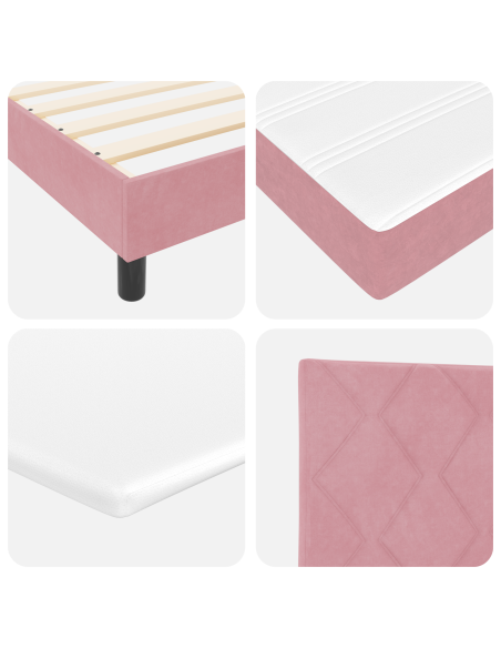 Letto a Sorgente LED con materasso Rosa 120 x 190 cm Velluto