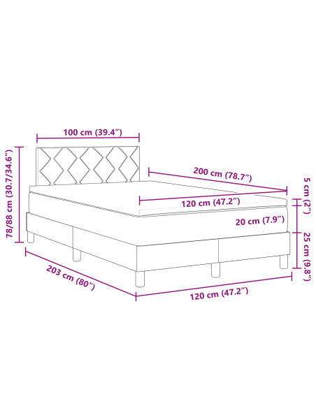 Letto a Sorgente LED con materasso Rosa 120 x 200 cm Velluto