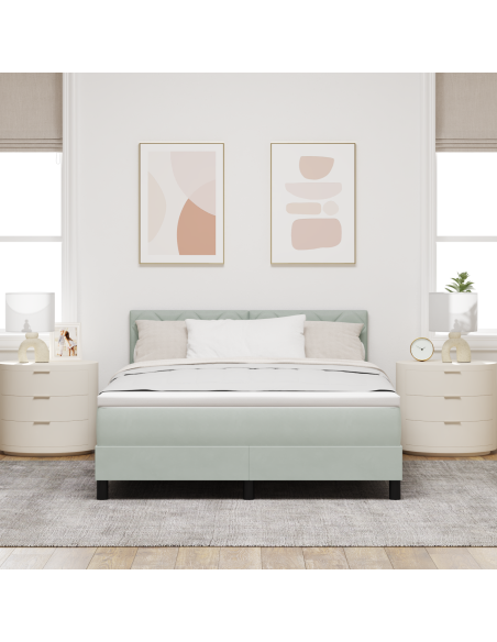 Letto a Sorgente LED con led Grigio chiaro 140 x 190 cm Velluto