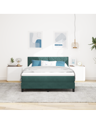 Letto a Sorgente LED con led Verde Scuro 140 x 190 cm Velluto