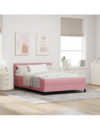 Letto a Sorgente LED con materasso Rosa 160 x 200 cm Velluto