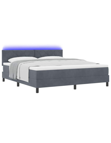 Letto a Sorgente LED con led Grigio scuro 180 x 200 cm Velluto