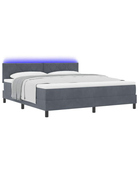 Letto a Sorgente LED con led Grigio scuro 180 x 200 cm Velluto