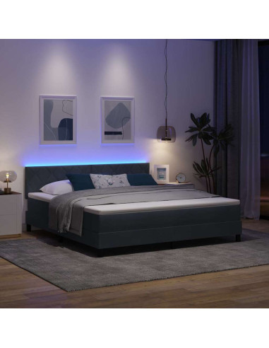 Letto a Sorgente LED con led Grigio scuro 180 x 200 cm Velluto