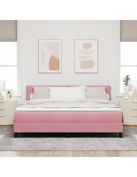 Letto a Sorgente LED con materasso Rosa 180 x 200 cm Velluto
