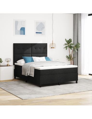Letto a molle con materasso con led Nero 140 x 200 cm Tessuto