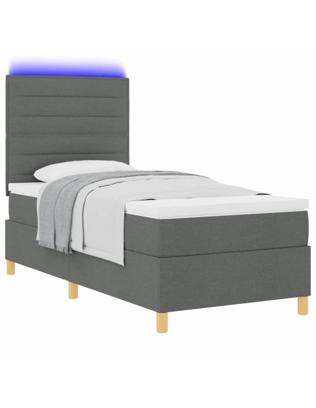 Letto a Sorgente LED Grigio scuro 100 x 200 cm Tessuto