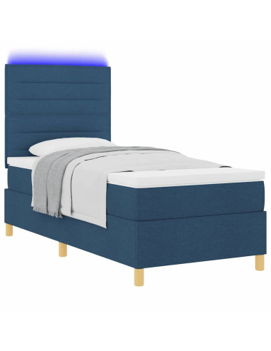 Letto a Sorgente LED con materasso Blu 100 x 200 cm Tessuto