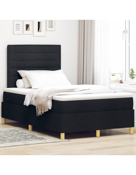 Letto a Sorgente LED con materasso Nero 120 x 200 cm Tessuto