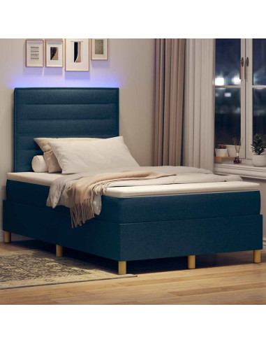 Letto a Sorgente LED con materasso Blu 120 x 200 cm Tessuto