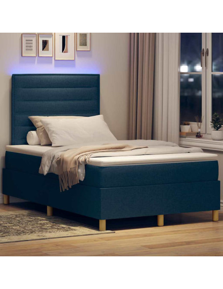 Letto a Sorgente LED con materasso Blu 120 x 200 cm Tessuto