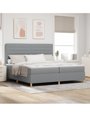 Letto a Sorgente LED Grigio chiaro 200 x 200 cm Tessuto