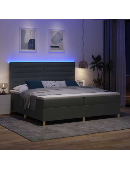 Letto a Sorgente LED Grigio scuro 200 x 200 cm Tessuto