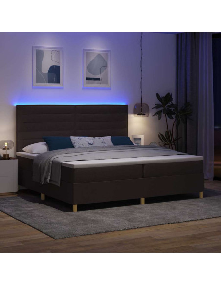 Letto a Sorgente LED Marrone Scuro 200 x 200 cm Tessuto