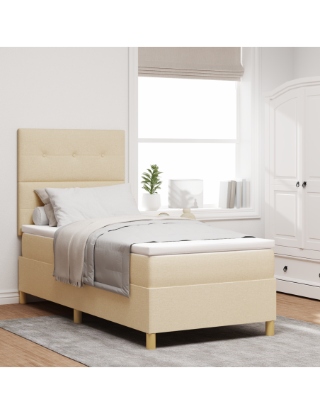 Letto a Sorgente LED con materasso Crema 100 x 200 cm Tessuto