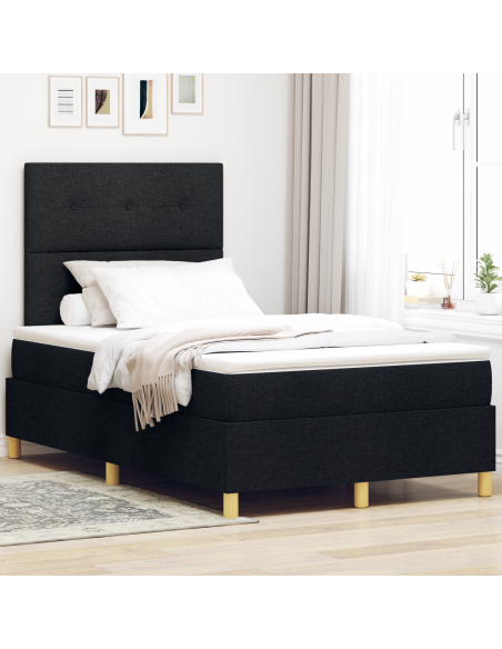 Letto a Sorgente LED con materasso Nero 120 x 200 cm Tessuto
