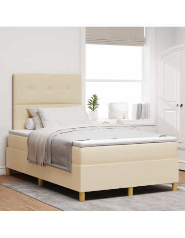 Letto a Sorgente LED con materasso Crema 120 x 200 cm Tessuto