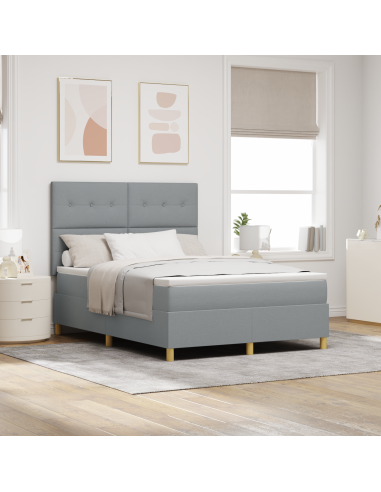 Letto a Sorgente LED Grigio chiaro 140 x 190 cm Tessuto