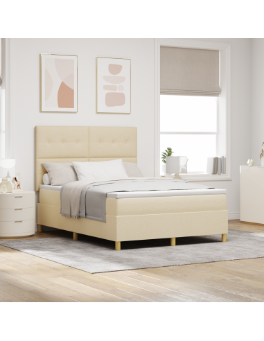 Letto a Sorgente LED con materasso Crema 140 x 200 cm Tessuto