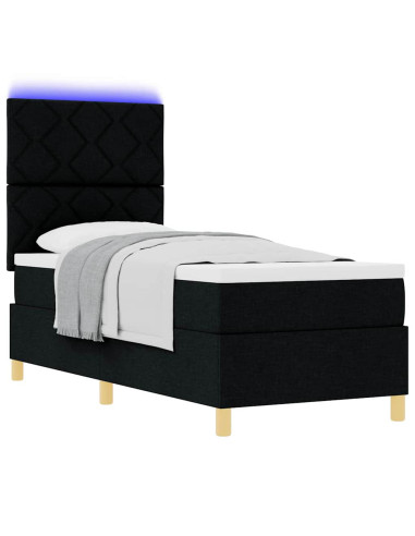 Letto a Sorgente LED con materasso Nero 80 x 200 cm Tessuto