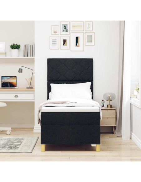 Letto a Sorgente LED con materasso Nero 80 x 200 cm Tessuto