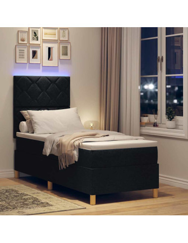 Letto a Sorgente LED con materasso Nero 80 x 200 cm Tessuto