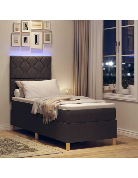 Letto a Sorgente LED Marrone Scuro 80 x 200 cm Tessuto