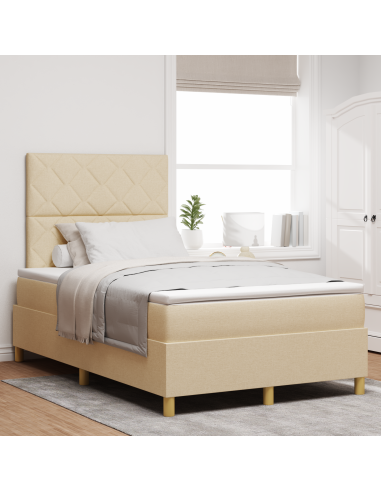 Letto a Sorgente LED con materasso Crema 120 x 200 cm Tessuto